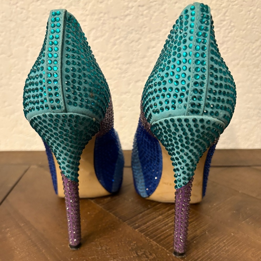 Enzo Angiolini Blue and Purple Peep-Toe Heels - Picture 4 of 7
